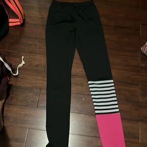 Black Pink & White Striped Spandex Legging - Size Small - Excellent Condition